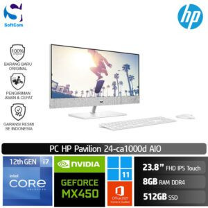 PC Hp Pavilion 24-ca1000d /Core i7-12700T/8GB/512GB SSD/MX450/23.8"Touch/Win 11 Home+OHS 2021/White