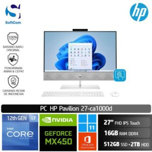 PC Hp Pavilion 27-ca1000d /Core i7-12700T/16GB/512GB SSD+2TB SSD/MX450 2GB/27" Touch/Win 11 Home+OHS 2021/White