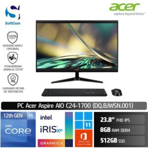 PC Acer Aspire AIO C24-1700 /Core i5-1235U/8GB/512GB SSD/23.8" FHD IPS/Win 11 Home+OHS 2021/Black