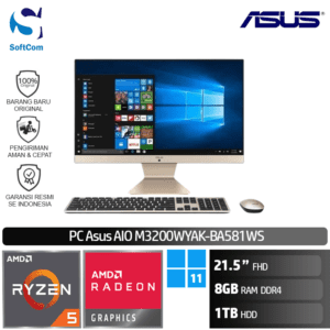 PC Asus AIO M3200WYAK-BA581WS/AMD Ryzen 5-5625U/8GB/1TB HDD/21,5"/Win 11 Home/Black