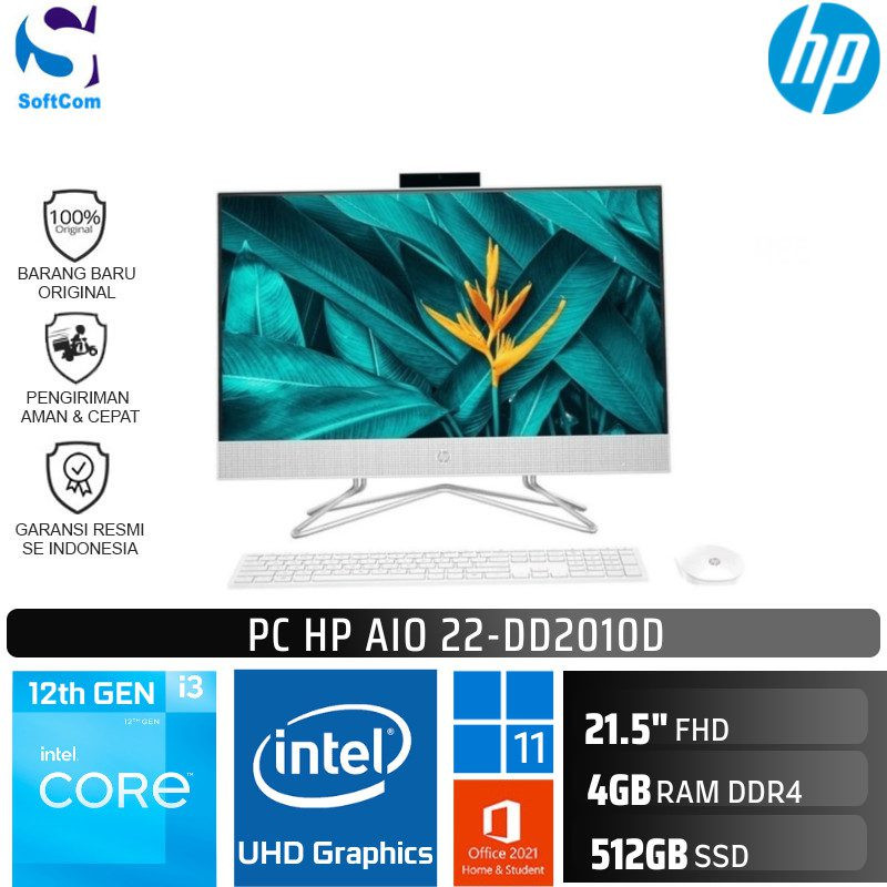 PC HP AIO 22-dd2010D /Core i3-1215U/4GB/512GB SSD/21,5" FHD/Win 11 Home+OHS 2021/White