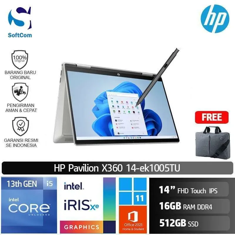 HP Pavilion x360 14-ek1005TU /Core i5-1335U/16GB/512GB SSD/14″ IPS Touch/Win 11 Home+OHS 2021/Silver