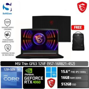 MSI Thin GF63 12VF (9S7-16R821-452) /Core i7-12650H/16GB/512GB SSD/RTX4060 8GB/15.6" FHD 144Hz/Win 11 Home/Black