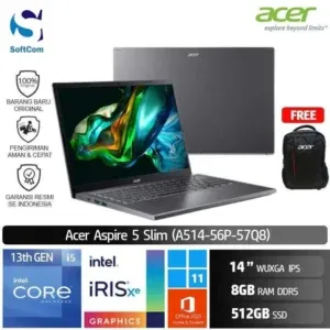 Acer Aspire 5 Slim A514-56P-57Q8 /Core i5-1335U/8GB/512GB SSD/14" WUXGA IPS/Win 11 Home+OHS 2021/Steel Grey