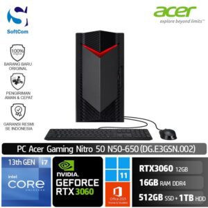 PC Acer Nitro 50 N50-650 /Core i7-13700/16GB/512GB SSD+1TB HDD/GeForce RTX 3060 12GB/Win 11 Home+OHS/Black