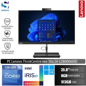 PC Lenovo ThinkCentre neo 30a 24 12B00060ID/Core i7-1260P/8GB/512GB SSD/23.8" FHD/Windows 11 Home/Black