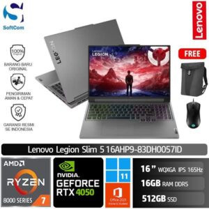 Lenovo Legion Slim 5 16AHP9-83DH0057ID /Ryzen 7-8845HS/16GB/512GB SSD/GeForce RTX 4050 6GB/16" WQXGA 165Hz/Win 11 Home+OHS 2021/Luna Grey