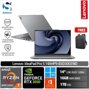Lenovo IdeaPad Pro 5 14AHP9-83D30039ID /Ryzen 7-8845HS/16GB/1TB SSD/GeForce RTX 3050 6GB/14″ 2.8K OLED/Win 11 Home+OHS 2021/Arctic Grey