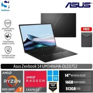 Asus Zenbook 14 OLED UM3406HA-OLED752 /AMD Ryzen 7-8840HS/16GB/512GB SSD/14" WUXGA OLED/Win 11 Home/Jade Black