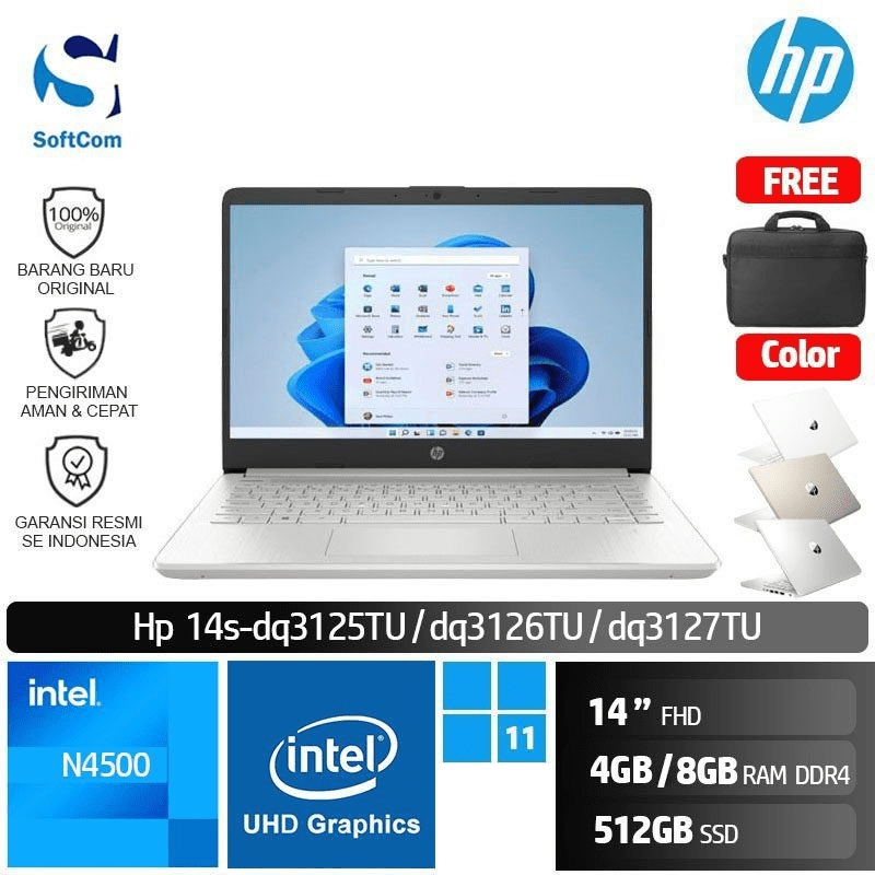 HP 14s dq3125TU dq3126TU dq3127TU /N4500/4GB-8GB/512GB SSD/14″ FHD/Win 11 Home