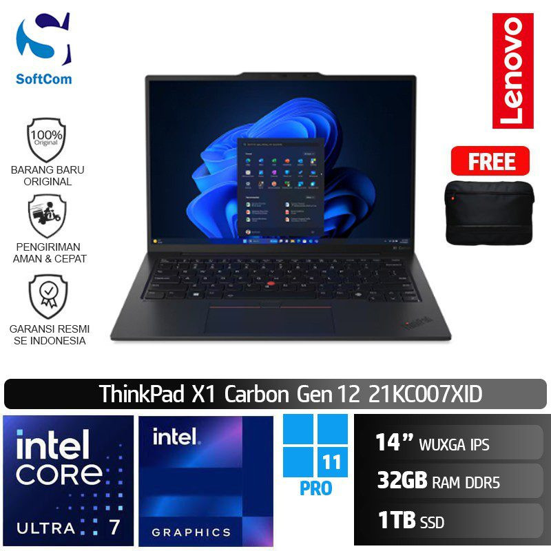 Lenovo ThinkPad X1 Carbon Gen 12-21KC007XID/Ultra 7 165U/32GB/1TB SSD/14" WUXGA/Win 11 PRO/Black