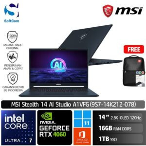 MSI Stealth 14 AI Studio A1VFG (9S7-14K212-078) /Ultra 7 155H/16GB/1TB SSD/GeForce RTX 4060 8GB/14" 2.8K OLED 120Hz/Win 11 Home+OHS 2021/Star Blue