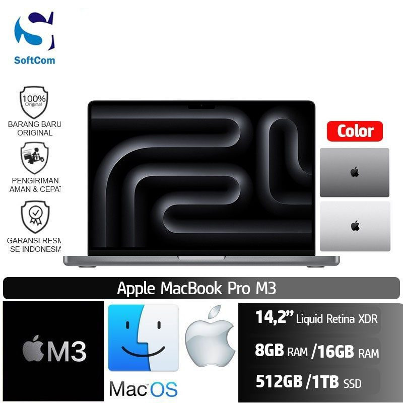 MacBook Pro M3 14 Inch /8 core CPU/10 core GPU/8GB-16GB/512GB-1TB SSD/14.2" Retina/MacOS