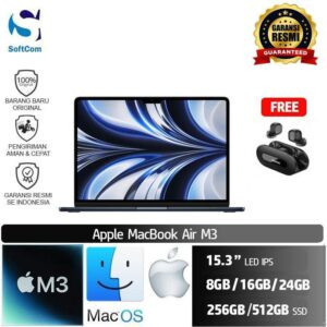 MacBook Air M3 15 Inch /8 core CPU/10 core GPU/8GB-16GB-24GB/256GB-512GB SSD/15.3" IPS/MacOS