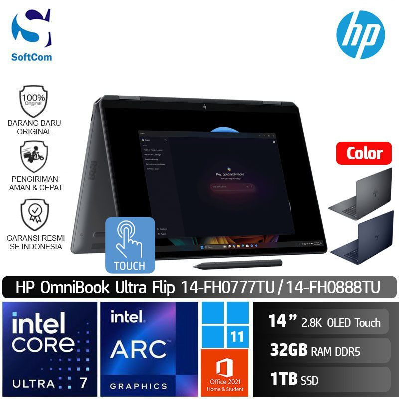 HP OmniBook Ultra Flip 14 fh0777Tu fh0888Tu /Ultra 7 258V/32GB/1TB SSD/14″ 2.8K OLED Touch/Win 11 Home+OHS 2021