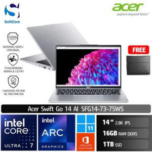 Acer Swift Go 14 AI SFG14-73-75WS/Ultra 7 155H/16GB/1TB SSD/14" 2.8K IPS/Win 11 Home+OHS 2021+M365/Pure Silver