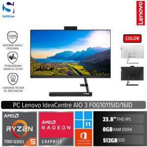 PC Lenovo IdeaCentre AIO 3 24ALC6 15ID 16ID/AMD Ryzen 5-7430U/8GB/512GB SSD/23.8" FHD IPS/Win 11 Home+OHS 2021 [F0G10115ID | F0G10116ID]