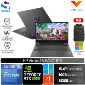 HP Victus 15-fa2716TX/Core i5-13420H/16GB/512GB SSD/GeForce RTX 3050 6GB/15.6″ FHD IPS 144Hz/Win 11 Home+OHM 2024+M365/Mica Silver