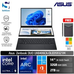 Asus Zenbook Duo UX8406CA-OLEDS9321M/Intel Core Ultra 9-285H/32GB/2TB SSD/14" 3K Touch/Win 11 Home+OHM 2024+M365/Inkwell Grey
