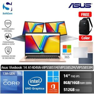 Asus Vivobook 14 A1404VA VIPS5851M VIPS5852M VIPS5853M/Core i5-1334U/8GB- 16GB/512GB SSD/14" FHD IPS/Win 11 Home+OHM 2024+M365 [A1404VA-VIPS5851M | A1404VA-VIPS5852M | A1404VA-VIPS5853M]