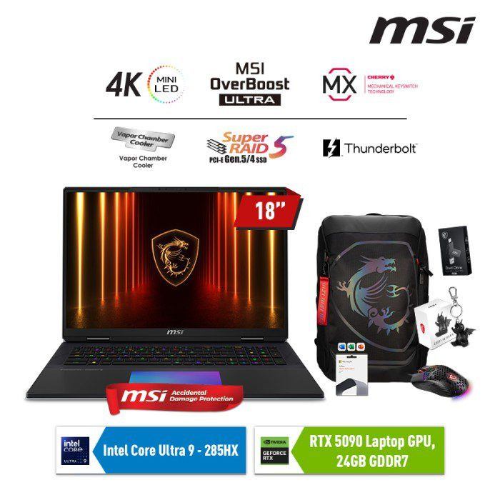MSI Titan 18 HX AI A2XWJG (9S7-182421-475)/Intel Core Ultra 9-285HX/64GB/6TB SSD/GeForce RTX 5090 24GB/18" UHD+ IPS 120Hz/Win 11 Home+OHM 2024/Core Black - Image 2