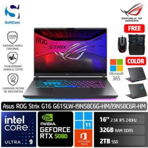 Asus ROG Strix G16 G615LW I9N58C6G I9N58C6R HM /Intel Core Ultra 9-275HX/32GB/2TB SSD/GeForce RTX 5080 16GB/16" 2.5K 240Hz/Win 11 Home+OHM 2024+M365 [G615LW-I9N58C6G | G615LW I9N58C6R]