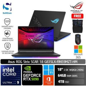 Asus ROG Strix Scar 18 G835LX-I9N59MZT-HM /Intel Core Ultra 9-275HX/64GB/4TB SSD/GeForce RTX 5090 24GB/18" 2.5K 240Hz/Win 11 Home+OHM 2024+M365/Off Black