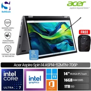 Acer Aspire Spin 14 ASP14 52MTN 706P/Core Ultra7-155U/16GB/512GB SSD/14" WUXGA IPS TOUCH/Windows 11 Home+Office Home 2024/Steel Gray