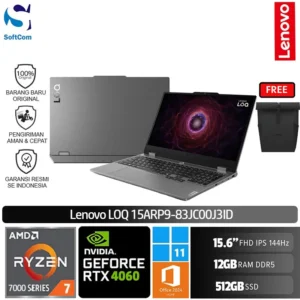 Lenovo LOQ 15ARP9-83JC00J3ID/Ryzen 7-7435HS/12GB/512GB SSD/GeForce RTX 4060 8GB/15.6" FHD 144Hz/Win 11 Home + OHM 2024 + M365/Luna Grey
