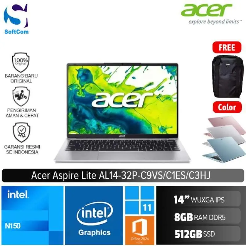 Acer Aspire Lite AL14 32P C9VS C1ES C3HJ /Intel N150/8GB/512GB SSD/14″ WUXGA IPS/Win 11 Home+OHM 2024+M365 [ AL14-32P-C9VS | AL14-32P-C1ES | AL14-32P-C3HJ ]