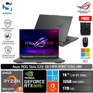 Asus ROG Strix G16 G614FR-R9NT7C6G-HM /Ryzen 9-9955HX3D/32GB/1TB SSD/GeForce RTX 5070 Ti 12GB/16" 2.5K 240Hz/Win 11 Home+OHM 2024+M365/Eclipse Gray