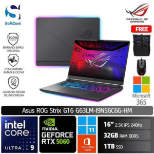 Asus ROG Strix G16 G615LM-I9N56C6G-HM /Intel Core Ultra 9-275HX/32GB/1TB SSD/GeForce RTX 5060 8GB/16" 2.5K 240Hz/Win 11 Home+OHM 2024+M365/Eclipse Grey