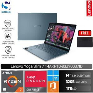Lenovo Yoga Slim 7 14AKP10 83JY0037ID/Ryzen AI 7 350/32GB/1TB SSD/14" 2.8K Touch/Win 11 Home + OHM 2024 + M365/Tidal Teal