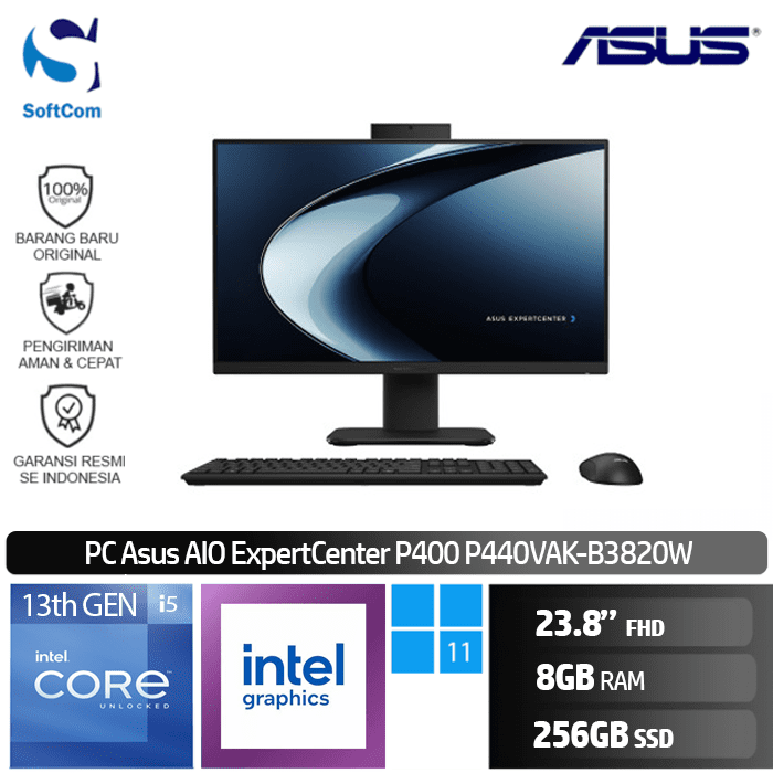 PC Asus ExpertCenter P400 AiO P440VAK-B3820W/Intel Core i3-1315U/8GB/256GB SSD/23.8" FHD/Win 11 Home-Black