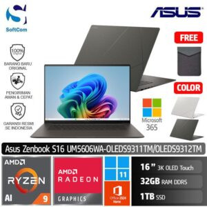 Asus Zenbook S16 UM5606WA OLEDS9311TM OLEDS9312TM /Ryzen AI 9 HX-370/32GB/1TB SSD/16" 3K Touch/Win 11 Home+OHM 2024+M365 [ UM5606WA-OLEDS9311TM | UM5606WA-OLEDS9312TM ]