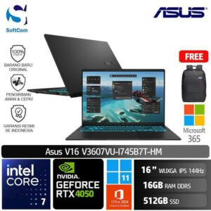 Asus V16 V3607VU-I745B7T-HM/Core 7 240H/16GB/512GB SSD/GeForce RTX 4050 6GB/16" WUXGA/Win 11 Home+OHM 2024+M365/Matte Black