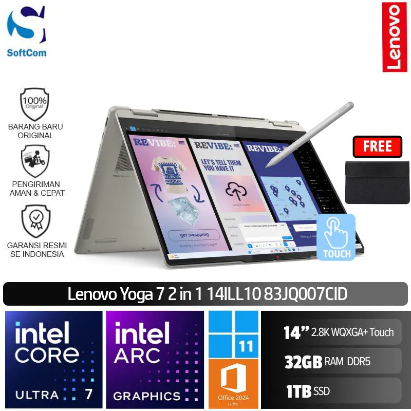 Lenovo Yoga 7 2-in-1 14ILL10 83JQ007CID/Intel Core Ultra 7-258V/32GB/1TB SSD/14" 2.8K WQXGA+ Touch/Win 11 Home + OHM 2024 + M365 + Lenovo AI Now-Seashell
