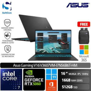Asus V16 V3607VM-I7N56B6T-HM/Core 7 240H/16GB/512GB SSD/GeForce RTX 5060 8GB/16" WUXGA/Win 11 Home+OHM 2024+M365/Matte Black