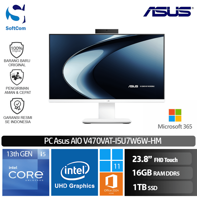 PC Asus AIO V400 V470VAT-I5U7W6W-HM/Intel Core i5-13420H/16GB/1TB SSD/23.8" Touch/Win 11 Home + OHM 2024 + M365-White