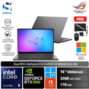 Asus ROG Zephyrus G16 GU605CM-I9N56OL6G-HM /Intel Core Ultra 9 285H/32GB/1TB SSD/GeForce RTX 5060 8GB/16" 2.5K 240Hz/Win 11 Home+OHM 2024+M365/Eclipse Gray