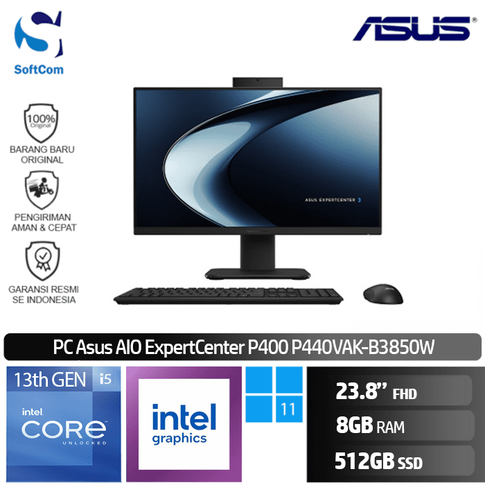 PC Asus ExpertCenter P400 AiO P440VAK-B3850W/Intel Core i3-1315U/8GB/512GB SSD/23.8" FHD/Win 11 Home-Black