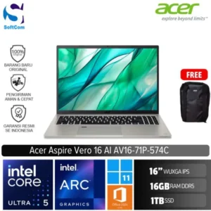 Acer Aspire Vero 16 AI AV16-71P-574C/Intel Core Ultra 5-255H/16GB/1TB SSD/16" WUXGA IPS/Win 11 Home+OHS 2021/Cobblestone Grey