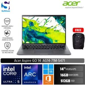 Acer Aspire Go 14 AG14-71M-5471/Intel Core Ultra 5-155H/16GB/512GB SSD/14″ WUXGA/Win 11 Home+OHS 2024-Space Gray