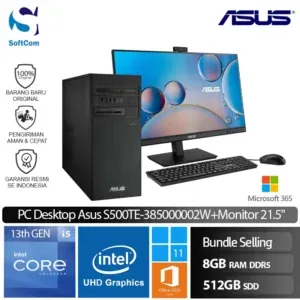PC Desktop Asus S500TE-385000002W+Monitor 21.5"/Intel Core i3-13100H/8GB/512GB SSD/Win 11 Home + OHM 2024 + M365