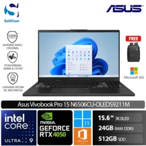 Asus Vivobook Pro 15 N6506CU-OLEDS9211M/Intel Core Ultra 9-285H/24GB/1TB SSD/GeForce RTX 4050 6GB/15.6" 3K OLED/Win 11 Home + OHM 2024 + M365-Earl Gray