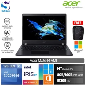 Acer Mate 14 AM1/Core i5-1235U/8GB-16GB/512GB SSD/14" WUXGA/Win 11 Home+OHS 2024+M365/Business Black