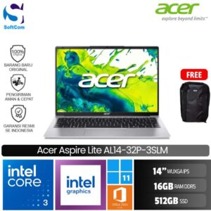 Acer Aspire Lite AL14-32P-3SLM/Intel Core 3-N355/16GB/512GB SSD/14"WUXGA IPS/Win 11 Home + OHS 2024 + M365