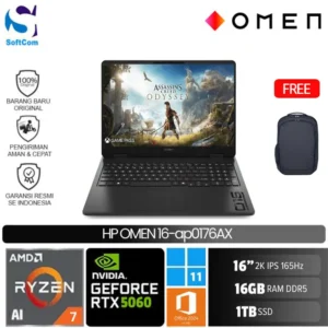 HP Omen 16 ap0176AX/Ryzen AI 7-350/16GB/1TB SSD/GeForce RTX 5060 8GB/16" 2K 165Hz/Win 11 Home+OHM 2024/Shadow Black