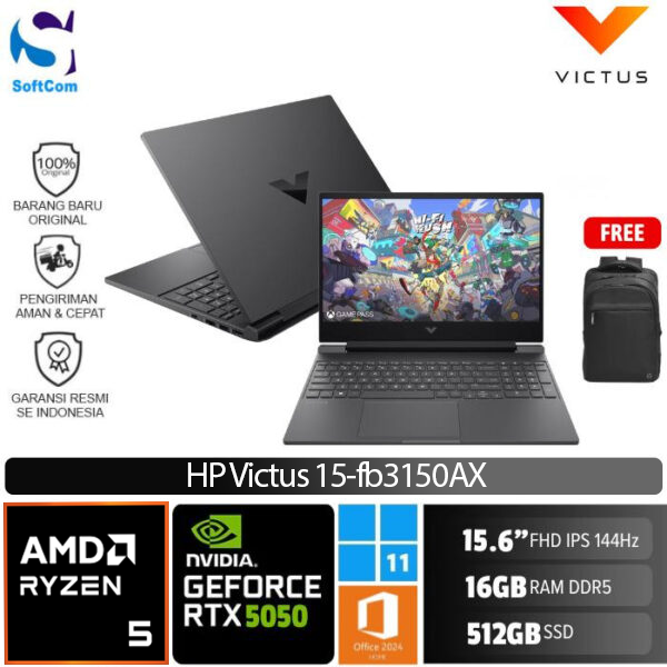 HP Victus 15 fb3150AX/Ryzen 5-240/16GB/512GB SSD/GeForce RTX 5050 8GB/15.6" FHD IPS/Win 11 Home+OHM 2024+M365/Silver
