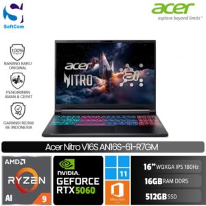 Acer Nitro V16S AN16S-61-R7GM/Ryzen AI 9-365/16GB/512GB SSD/GeForce RTX 5060 8GB/16"WQXGA 180Hz/Win 11 Home + OHM 2024 + M365